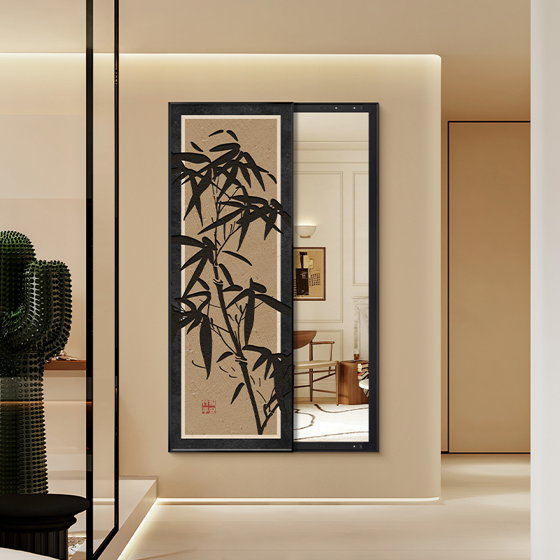 墨竹生香中古美拉德风复古玄关装饰画走廊挂画推拉镜穿衣镜全身镜