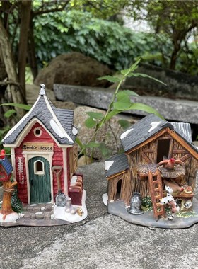 树下盒 复古做旧欧洲乡村风手绘陶瓷房子微缩场景工艺装饰品