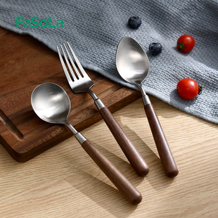 FoL长柄叉子勺子食品级家用西餐木质餐具儿童汤饭勺