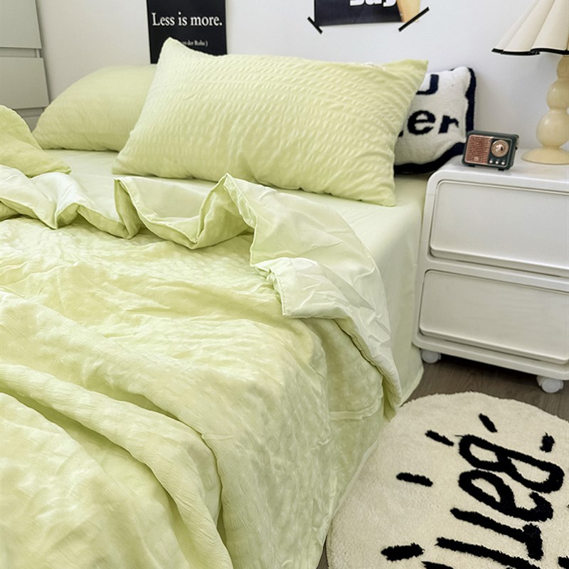 韩系泡泡纱in新绿色夏凉被四件单人夏被薄夏季空调被