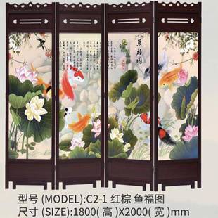 木质仿古中动折屏座屏酒店01移屏风隔断办公室客厅屏风 风新屏式