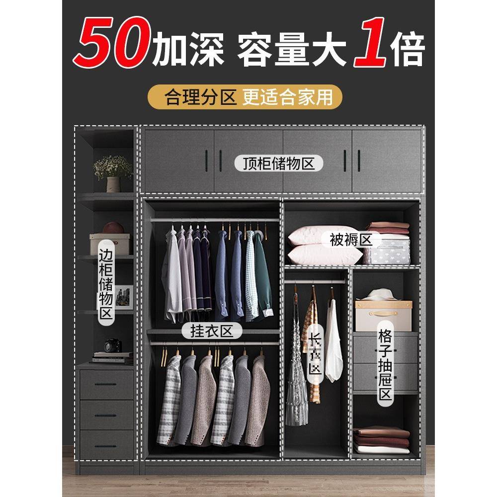 Y*实木衣柜家用卧室出租房用经济型现代轻奢储藏收纳简易推拉门衣