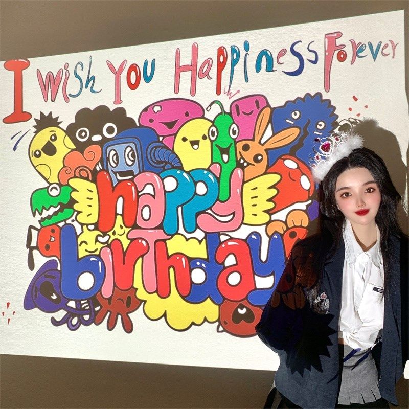 新款儿童生日投影灯仪快乐背景墙布置用品男女孩餐厅客厅武汉发货