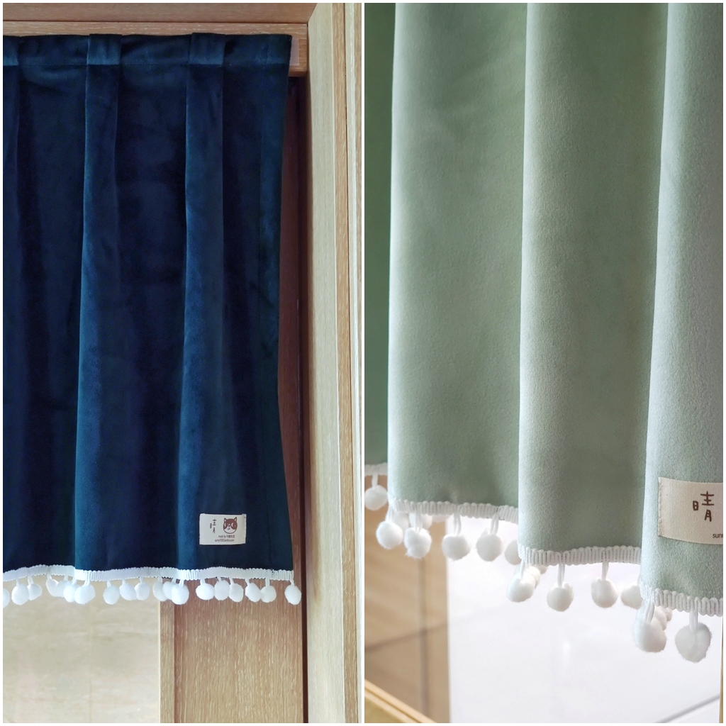 定制纯色细绒丝绒面绿色遮光短帘小窗帘半帘飘窗厨房免打孔魔术贴