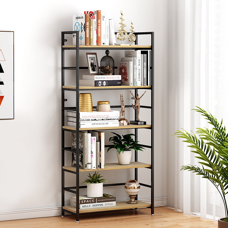铁艺书架落地置物架飘窗架子客厅简易书柜靠墙简约多层实木收纳层