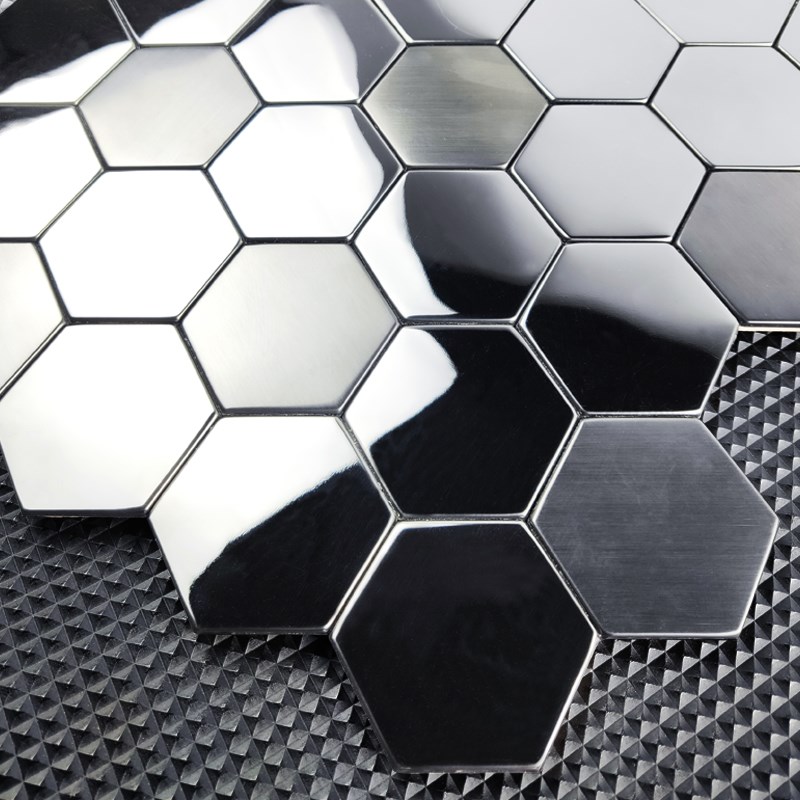 黑色不锈钢六角金属马赛克瓷砖背景墙卫生间砖厕所洗手间厨房墙贴