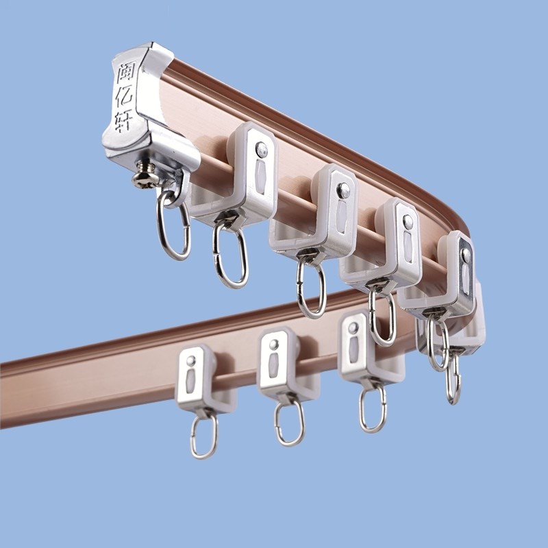 铝合金窗帘轨道静音滑轮弯轨弯曲滑道单双轨直轨飘窗阳台侧装顶装