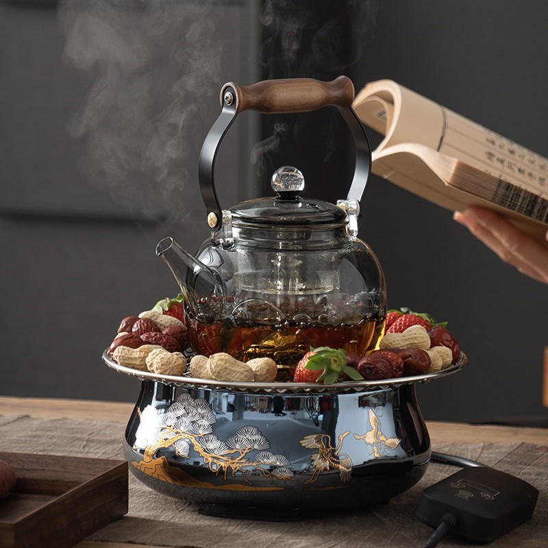 新款松鹤煮茶器玻璃煮茶壶电陶炉煮茶小型个人泡茶茶壶礼盒装