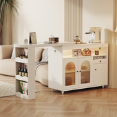 奶油风吧台桌家用餐柜一体隔断小户型客厅岛台餐桌可伸缩收纳柜