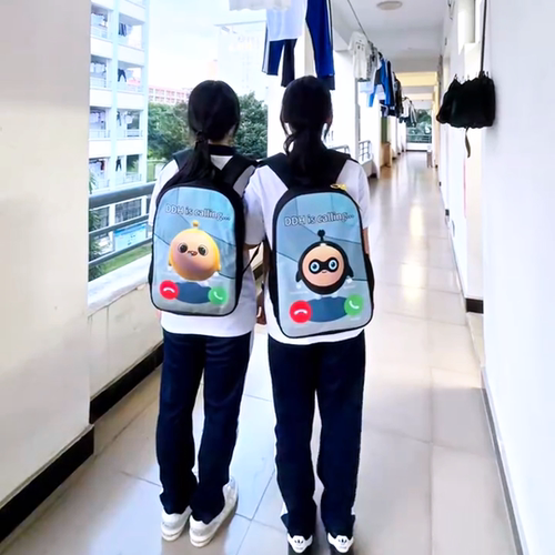 DDH is calling来电主题印花双肩包个性学生书包日常大容量背包
