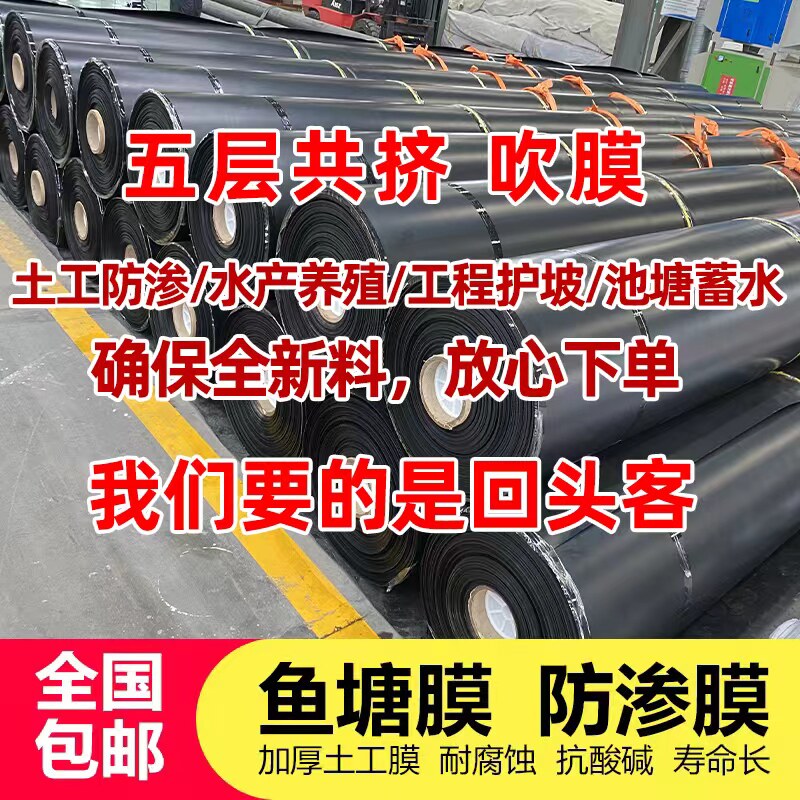 鱼塘防渗膜鱼池护坡防水布养殖专用土工膜黑色塑料布复合加厚地膜