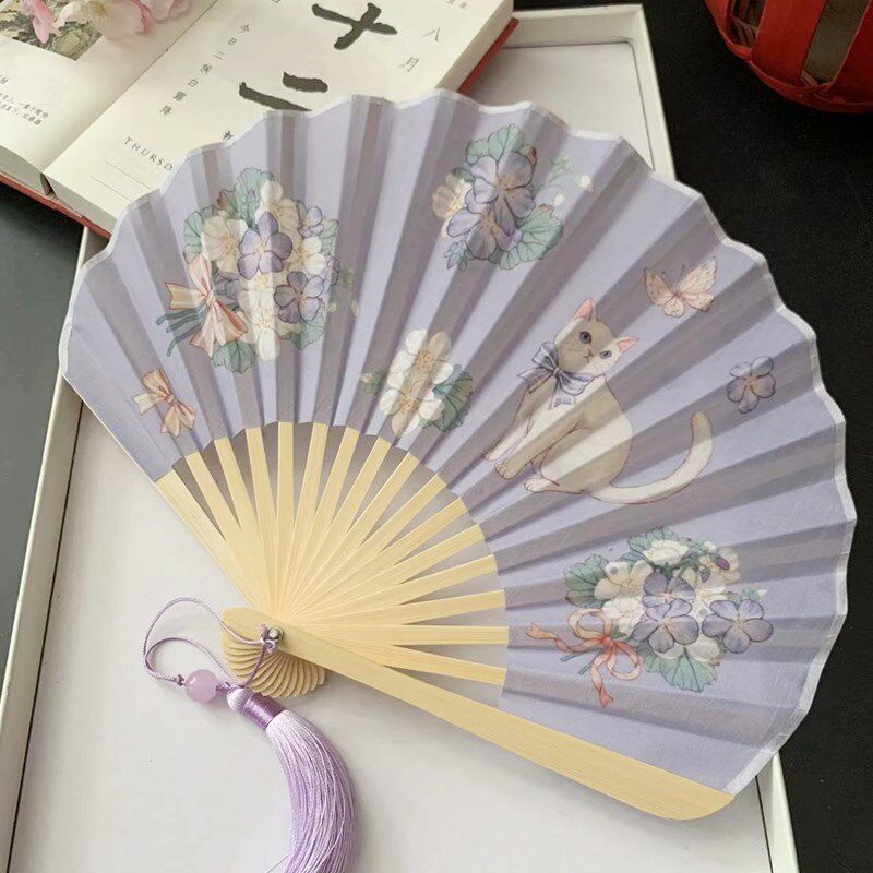 贝壳扇日式和风棉布折扇可爱迷你小扇子夏季便携折叠扇汉服和服女