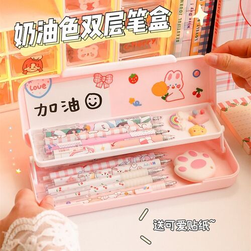 小学生两层铅笔文具盒女孩款一年级女生笔盒女童高颜值笔袋大容量