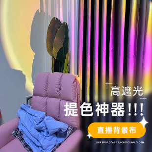 饰 直播间专用主播网红窗帘免打孔魔术贴帘子全遮光布高级感背景装