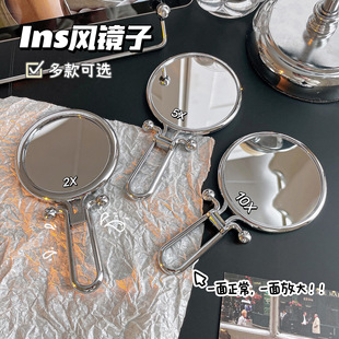 X^ins小镜子女随身携带家用桌面手持双面化妆镜学生折叠补妆手柄