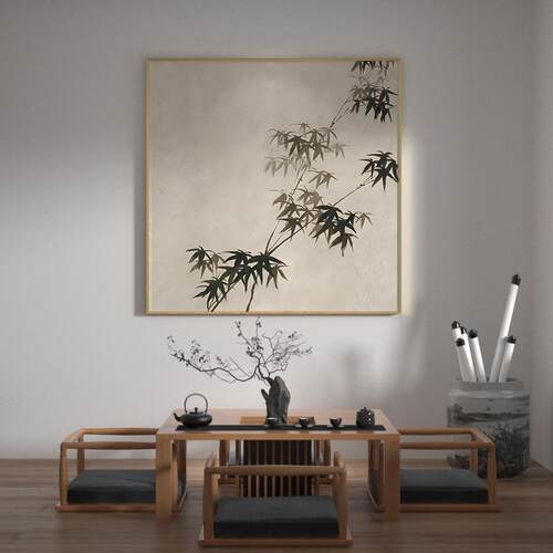 新中式挂画轻奢客厅入户玄关黑白灰水墨中国风竹子壁画方形装饰画