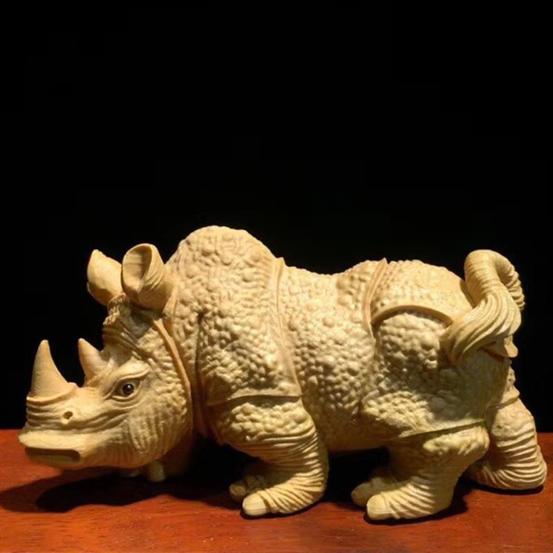 小叶黄杨木犀牛 家居摆饰摆件 雕刻木雕工艺品 厂家供应