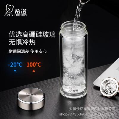 希诺1029玻璃杯双层男士加厚隔热泡茶杯透明耐热杯子便携商务高