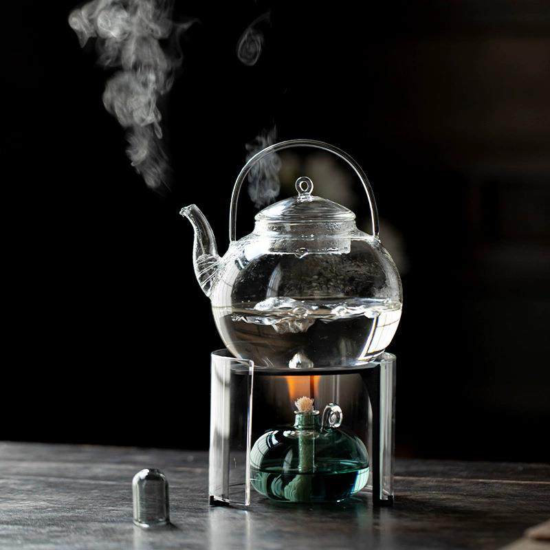 高硼硅玻璃罩围炉大容量煮茶器铁三脚架热茶器保温茶炉酒精炉明火