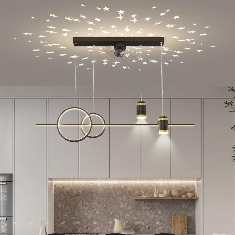 餐厅吊灯无叶风扇灯2025新款长条餐桌吊扇灯现代简约饭厅吧台灯具