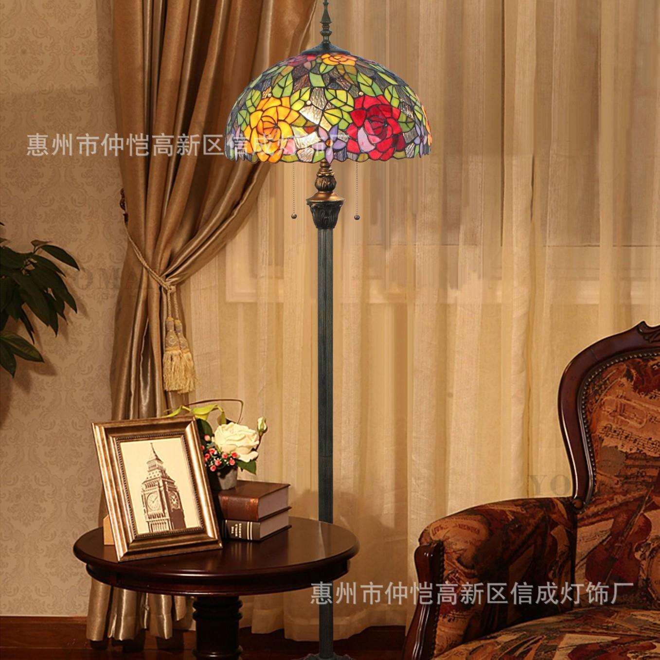 蒂凡尼餐厅酒吧咖啡厅站立灯新中式卧室别墅双色玫瑰花婚礼落地灯