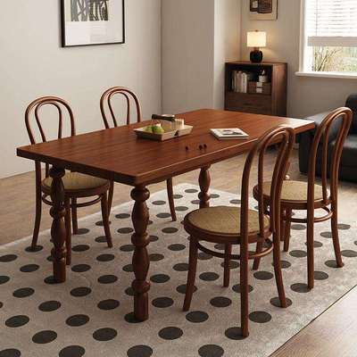 法式中古实木餐桌长方形餐桌客厅家用小户型复古饭桌