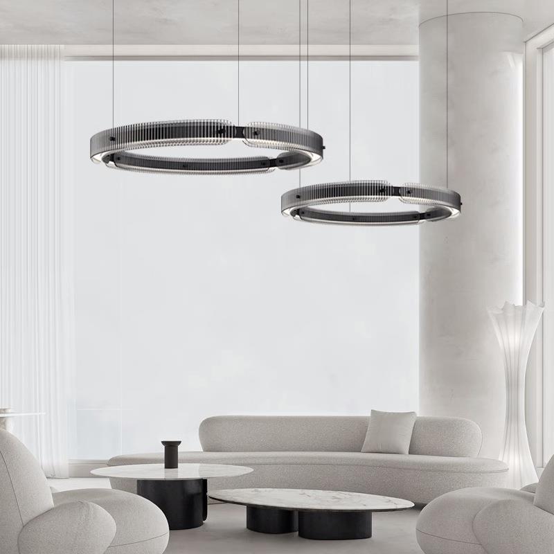 电商极简 高端客厅吊灯现代简约上下发光LED玻璃圆环餐厅卧室灯具