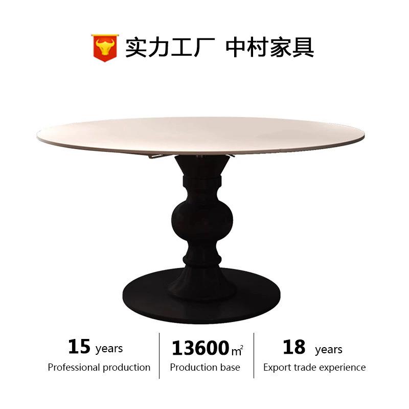 法式复古可伸缩岩板旋转餐桌可变圆桌方圆两用折叠黑色实木小户型