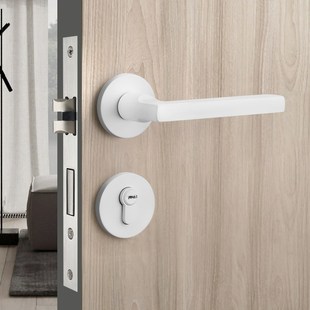 奶油风卧室门锁房门锁白色磁吸静音分H体锁具家用门把手室内木门