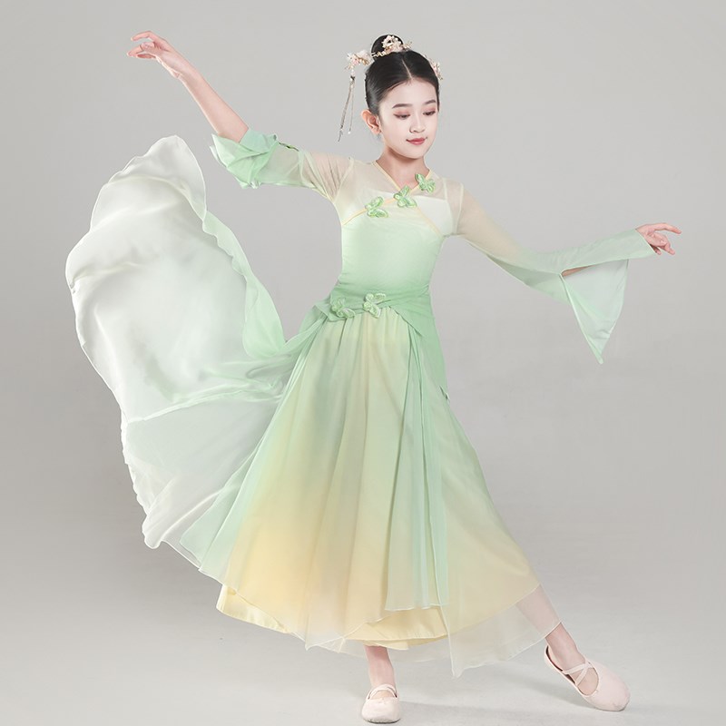 儿童古典b舞蹈服练功服纱衣中国舞身韵女童民族舞扇子舞渐变演出