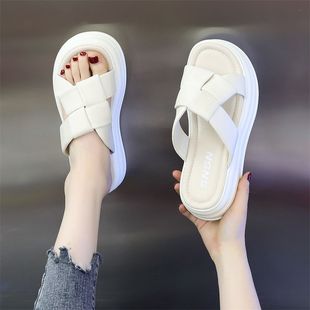 厚底拖鞋 网红凉拖 女夏外穿2024年新款 松糕一字拖软底轻便沙滩凉鞋