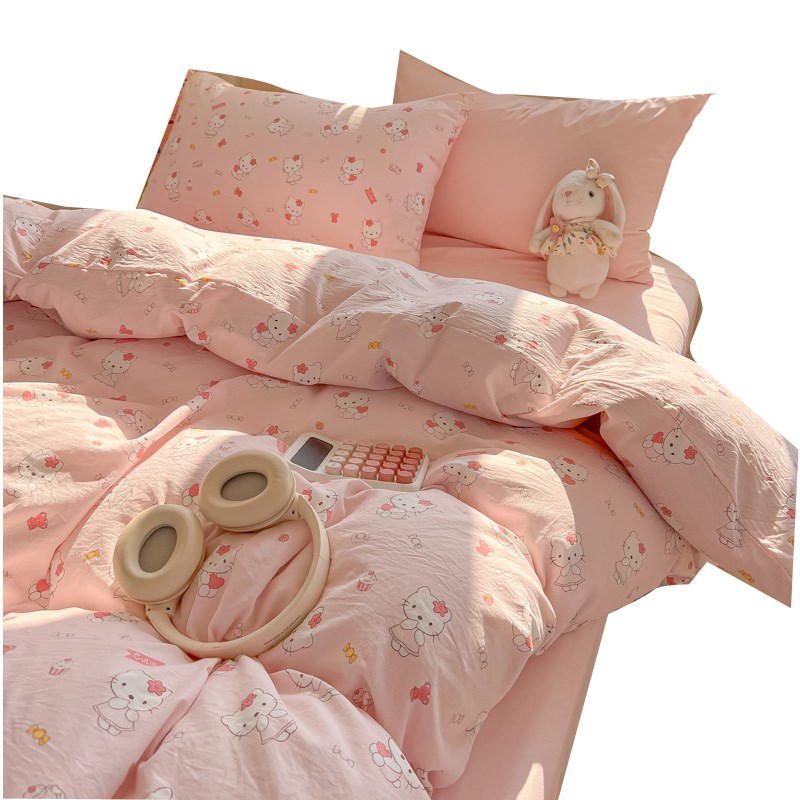 可爱床品四件套2025新款水洗棉床单被套学生宿舍床上三件套非全棉