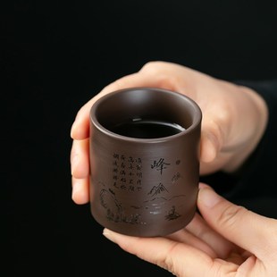 紫砂功夫茶杯原矿泥直口杯家用主人杯陶瓷茶O具茶盏喝茶小单杯客