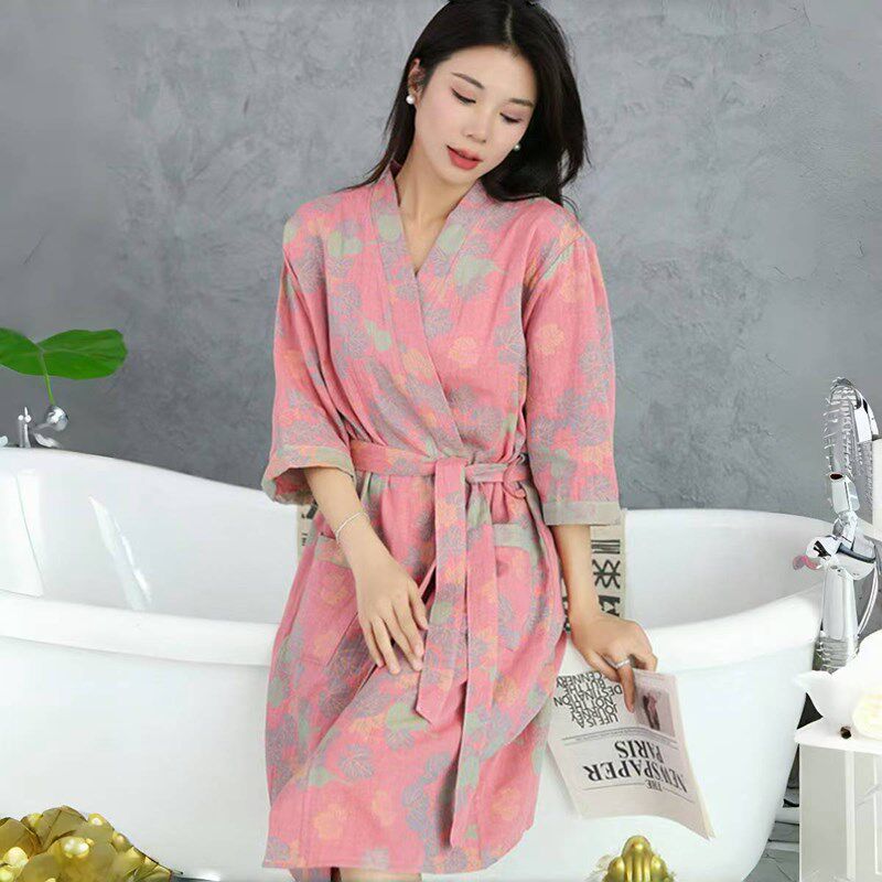 浴袍女士纯棉吸水浴衣双q层纱布2025新款国风睡衣夏季薄款全棉睡