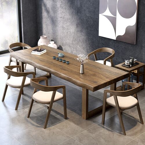 茶桌椅组合2024新款新中式复古色家用餐L桌一体两用侘寂风实木茶