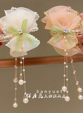 汉服头饰儿童抓夹后脑勺超仙蝴蝶结发夹女孩古风流苏发饰2.024新