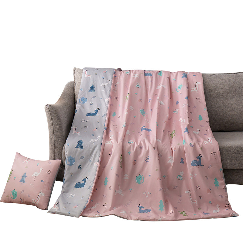 纯棉两用口袋抱枕被子可机洗双面全棉靠枕被办R公室午休小被子车