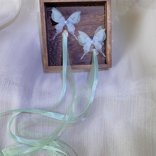 古风仙气薄纱绿色j系多层蝴蝶儿童汉服手工中国风发夹飘带流苏配