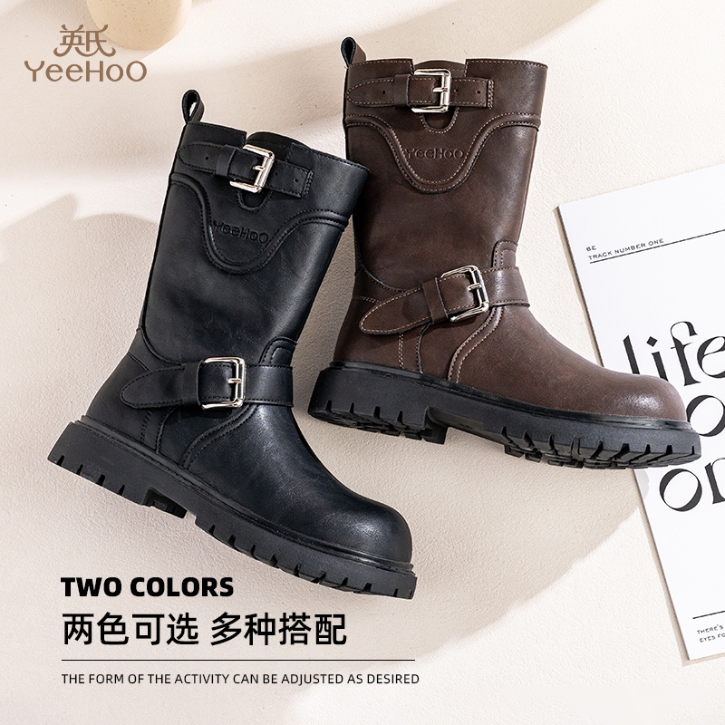 英氏中大童加绒靴子二棉中长棉靴