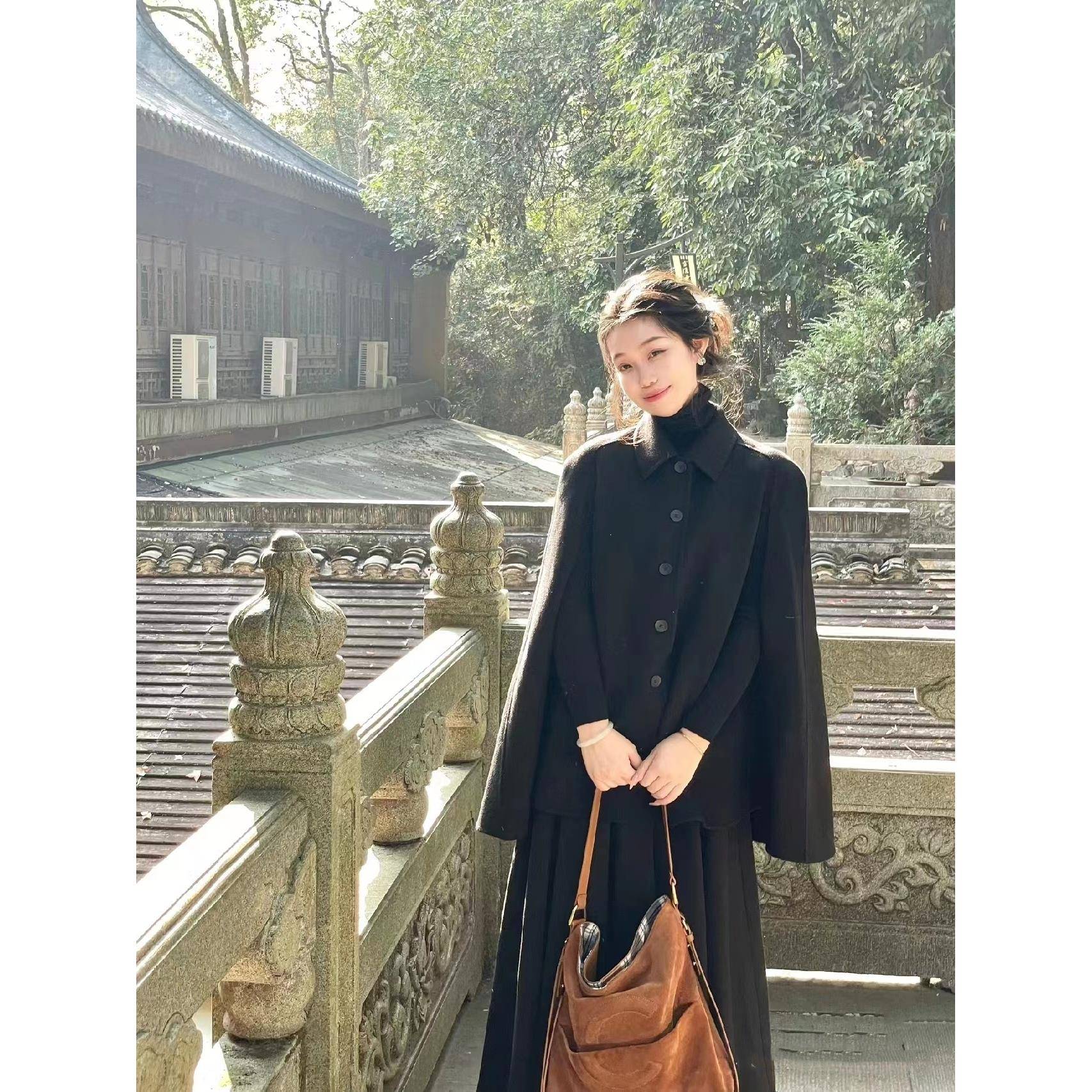 披肩千金斗篷双面羊绒大衣早秋新款氛围感穿搭羊毛呢外套女小香风