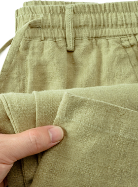 棉麻七分裤男款夏薄款宽松直筒运动外穿透气休闲中裤亚麻7分裤子