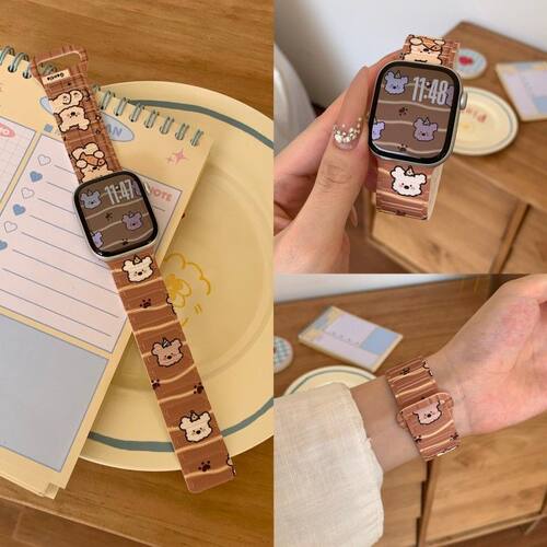 卡通小熊硅胶表带iwatchS10新款s11高级感s8苹果手表带se/ultra