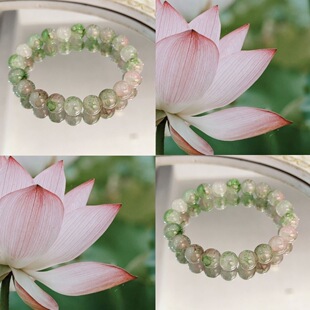 夏季荷花配色玻璃手串手链小众设计冰裂串珠闺蜜小清新古风