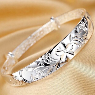 推拉印花手镯满天星镂空花纹雪花繁花复古花时尚送妈妈