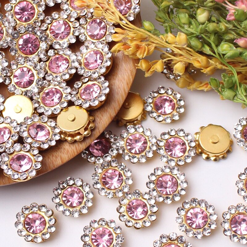 太阳花钻双层10mm水钻配件圆形花盘爪钻扣手工diy发饰材料