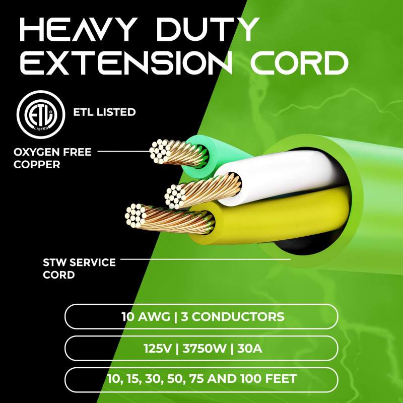 延长线制造商3针100FT125V户外露营车电源线30安培延长线