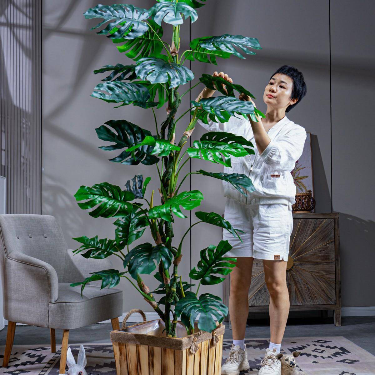 大型大叶仿真龟背竹仿生假树绿植物龟背叶假花树室内造景装饰摆件