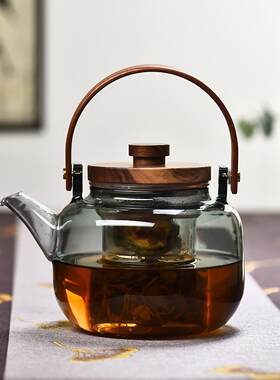 玻璃耐高温大容量家用泡茶壶烧水壶茶水分离蒸茶烟灰素影壶