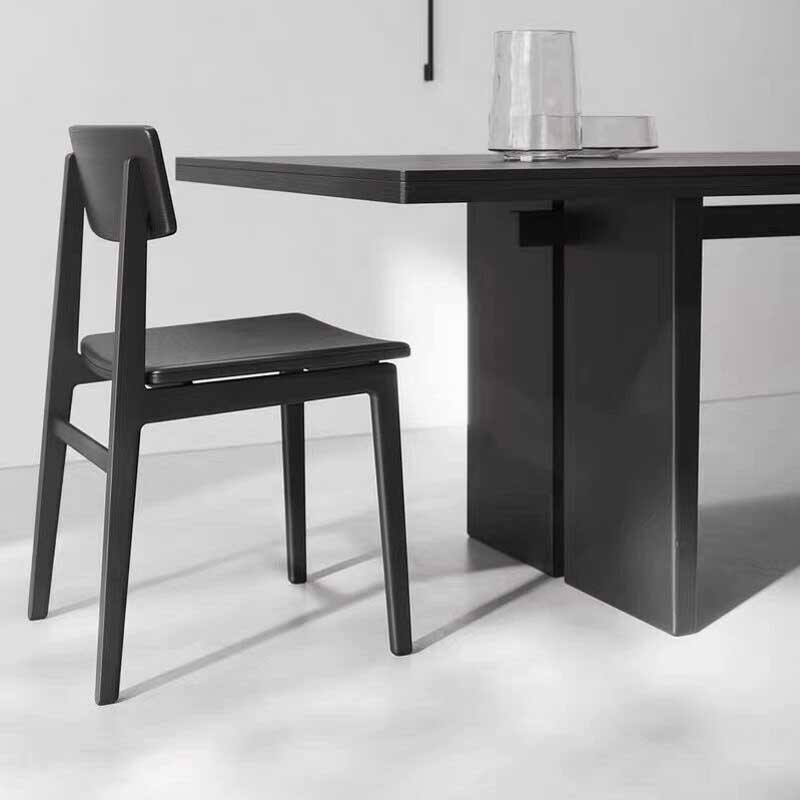 黑色极简实木长条桌工作台原木大板会议桌椅组合工业风洽谈办公桌