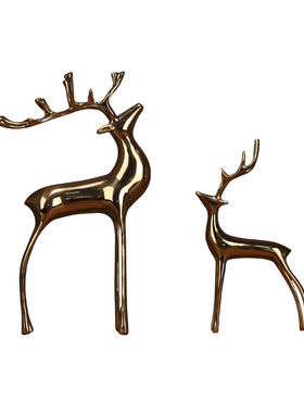 铜鹿摆件新中式样板房饰品轻奢玄关电视柜摆设酒柜黄铜装饰品礼品